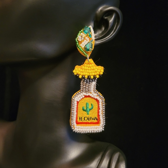 Tequila Bottle Beaded Earrings - Picture 3 of 4